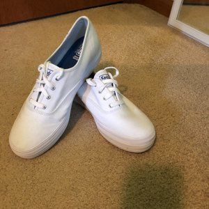 Keds White Canvas Platform Sneakers, Size 10.5M